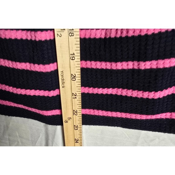 Talbots Sweater M Navy Pink‎ Stripe Waffle Knit Cowl Neck Pullover Casual Top - Picture 8 of 8